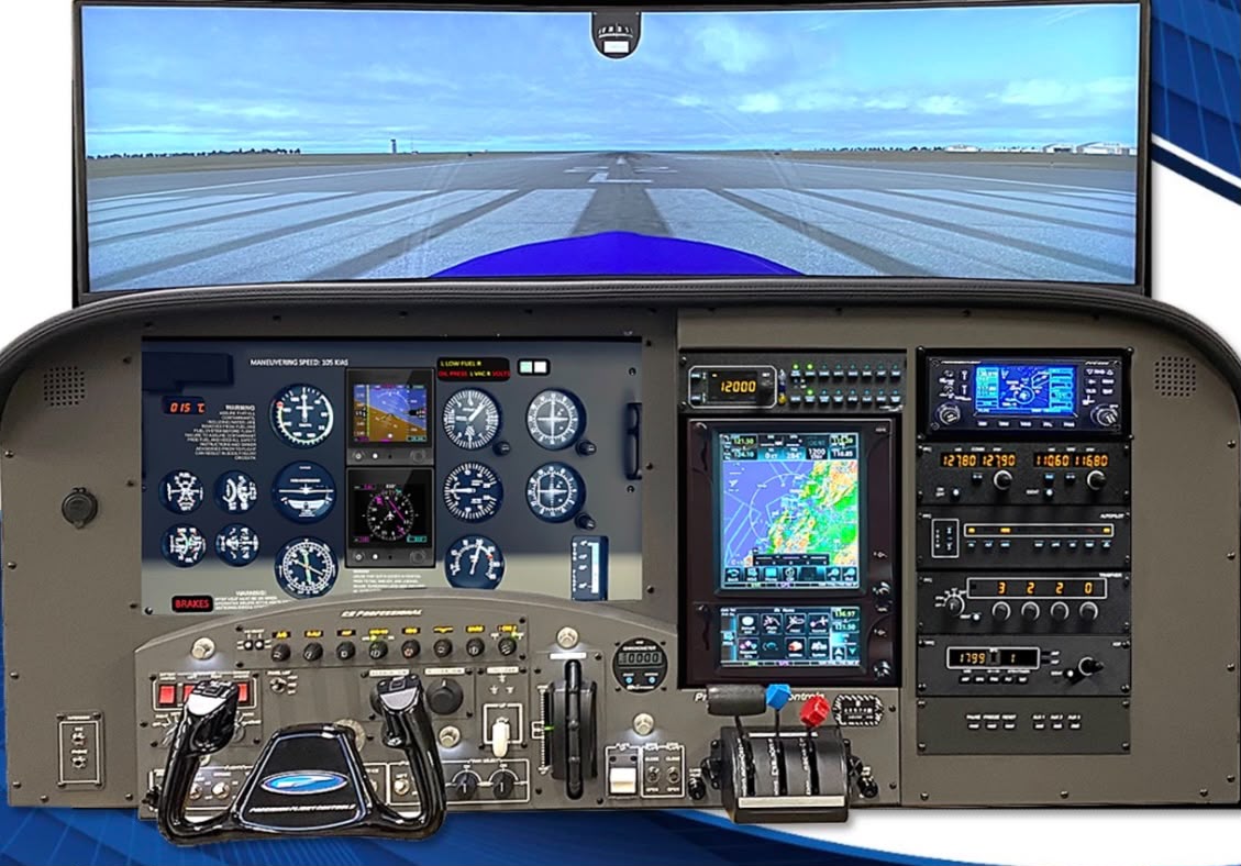 Sky Warriors FAA approved AATD flight simulator with dual Garmin G5 displays, GTN 750 and GTN 650 navigators